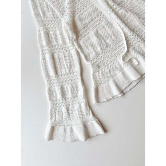 ZARA White Sheer Pointelle Knit Split V-Neck Tunic Top Cover-Up, Size M - Picture 8 of 14